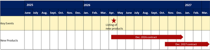 Timetable for listing: Contract months and initial trading day for the Pocket Platinum 100 Futures
